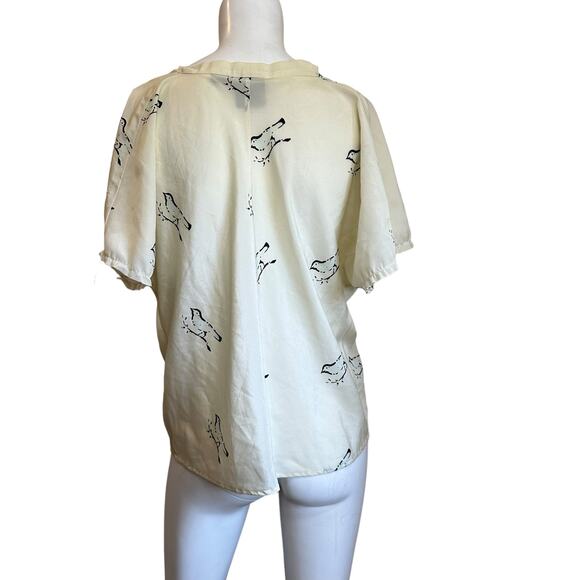 Anthropologie Girls from Savoy Novelty Bird Blouse Raw Trim Edges Cream sz 2 - Picture 5 of 10